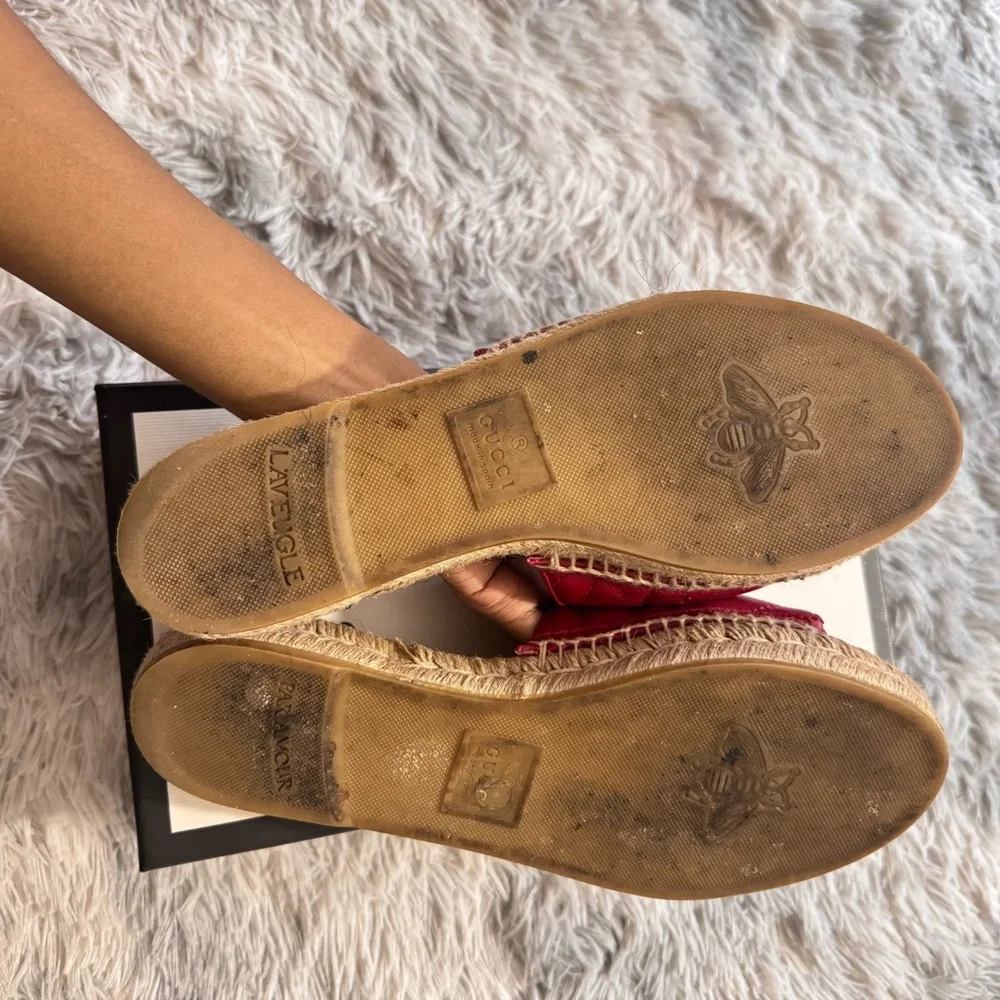 Gucci Red Leather GG Marmont Raffia Slides – Size 40.5 (FITS LIKE US 9) - Picture 6 of 11